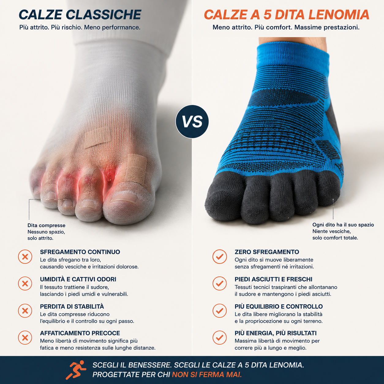 CALZE RUNNING 5 DITA - PER PREVENIRE VESCICHE & SFREGAMENTI